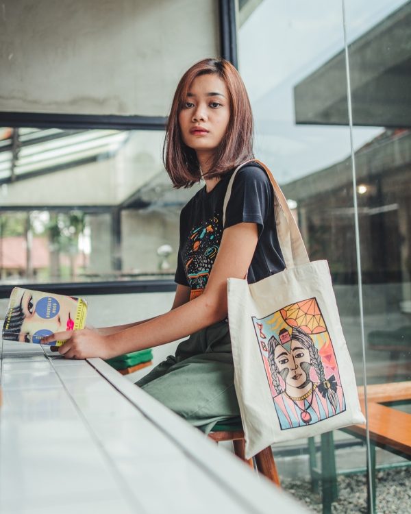 Girl Illustration Canvas Tote Bag