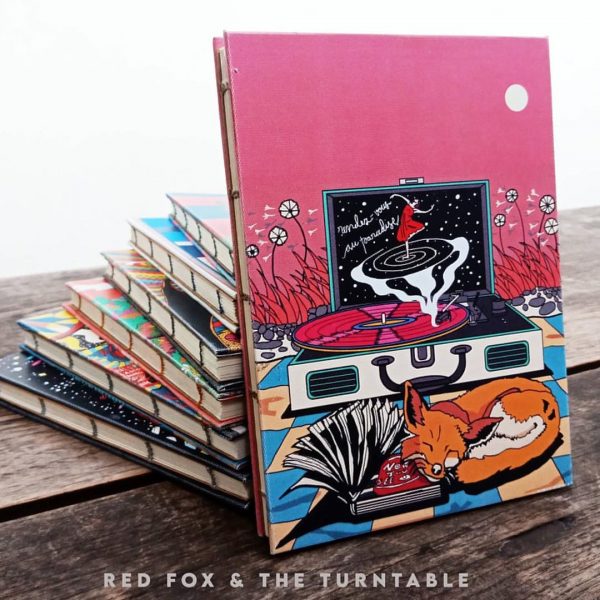 fox turntable coptic stitch notebook binding handmade red